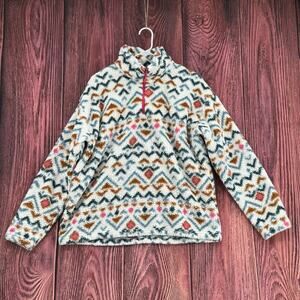 Eddie Bauer Plush 1/4 Zip Aztec‎ Ultrasoft Fleece Faux Fur Jacket Women XL White
